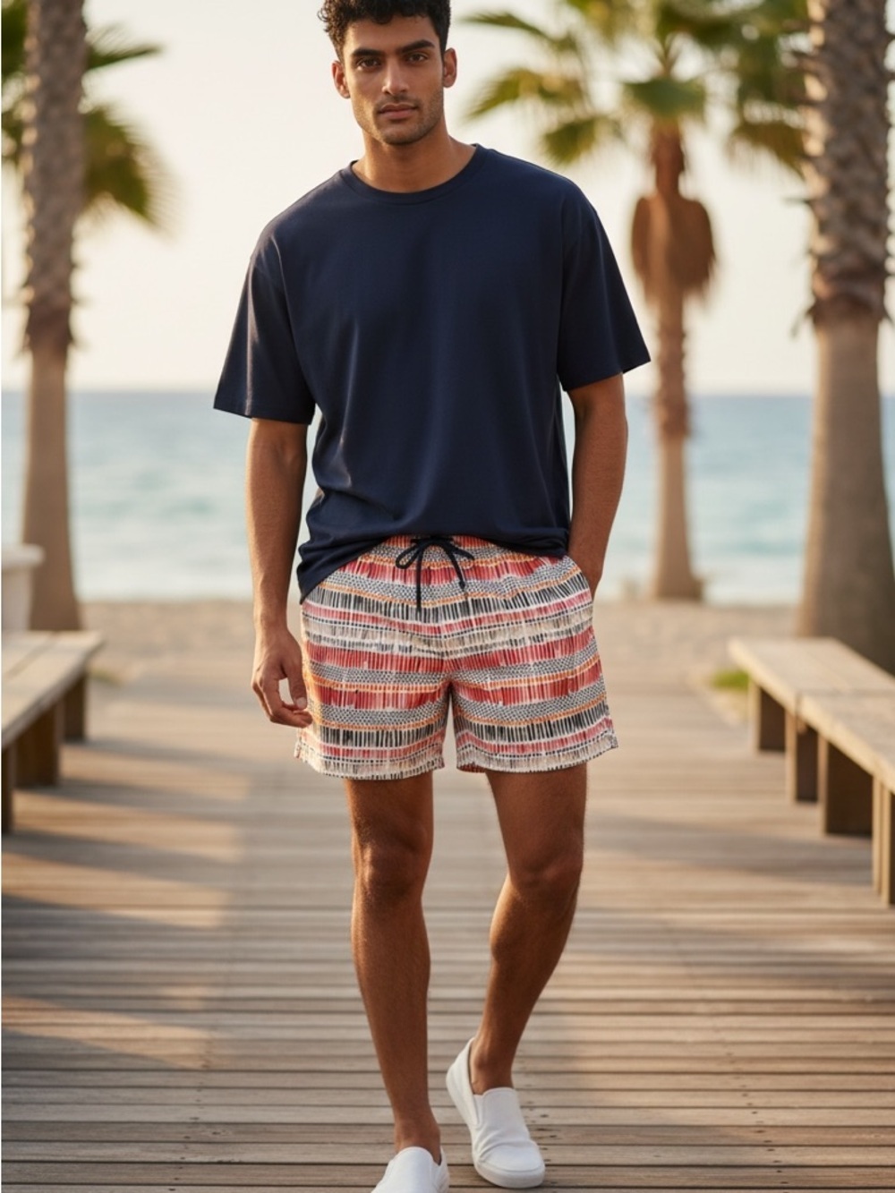 Paisley & Gray 6” Slim Fit Multicolor Stripe Swim Trunks